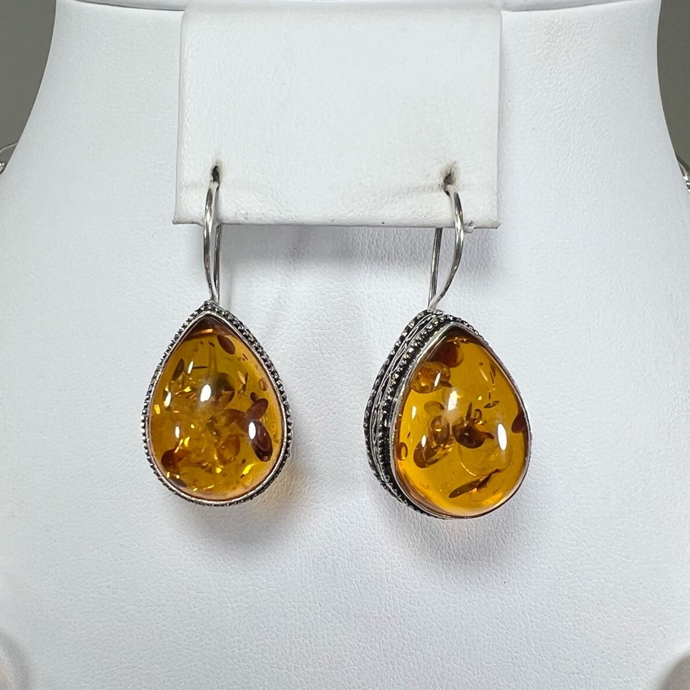 Amber & Citrine 925 Large synthetic stones Necklace Bracelet & ONE Earring ONLY - Picture 10 of 17